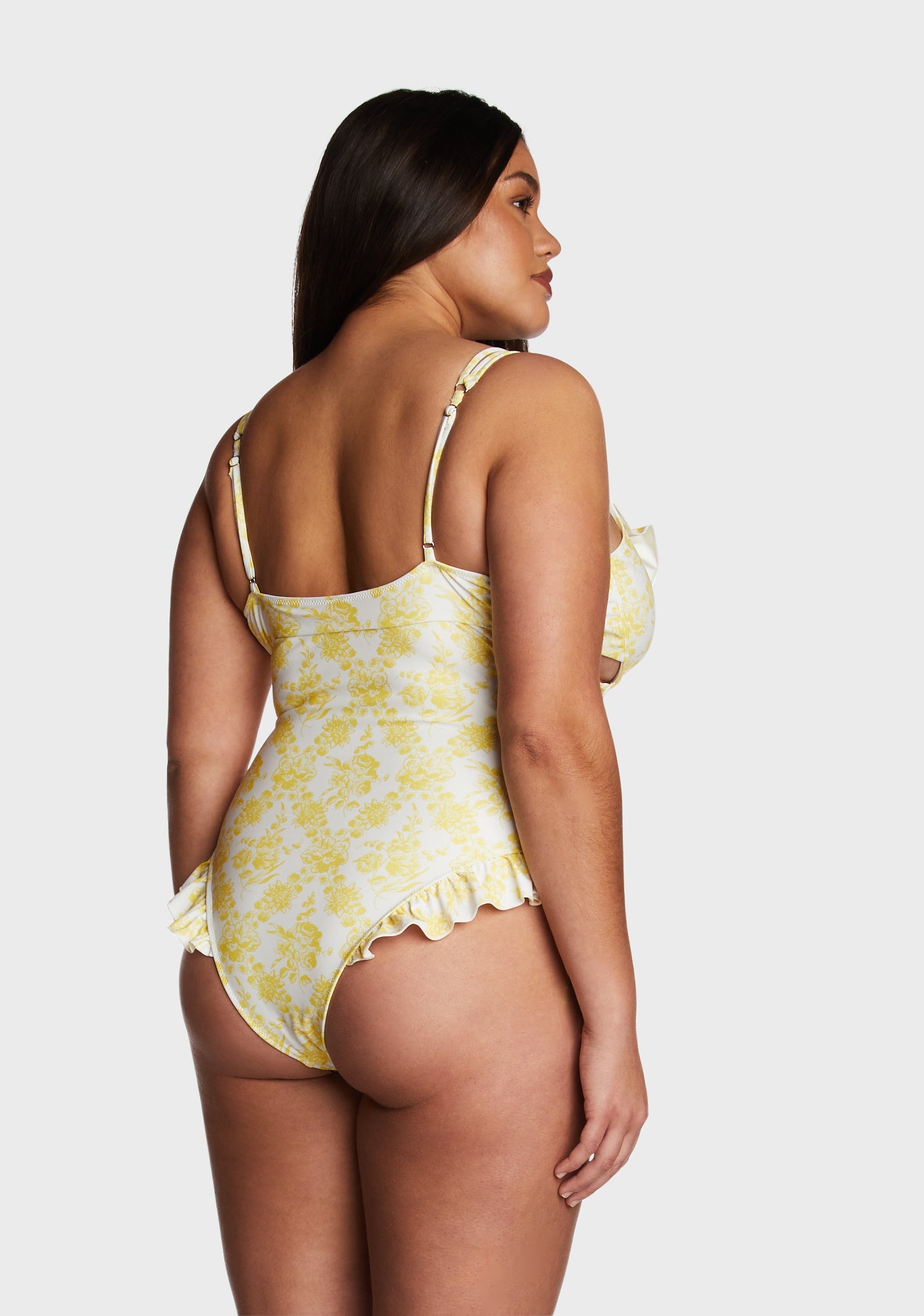 【I AM MARI】Sugar Puff Flower Lace One Piece Sugar Thrillz Plus Size Floral Cutout Lace Up One Piece