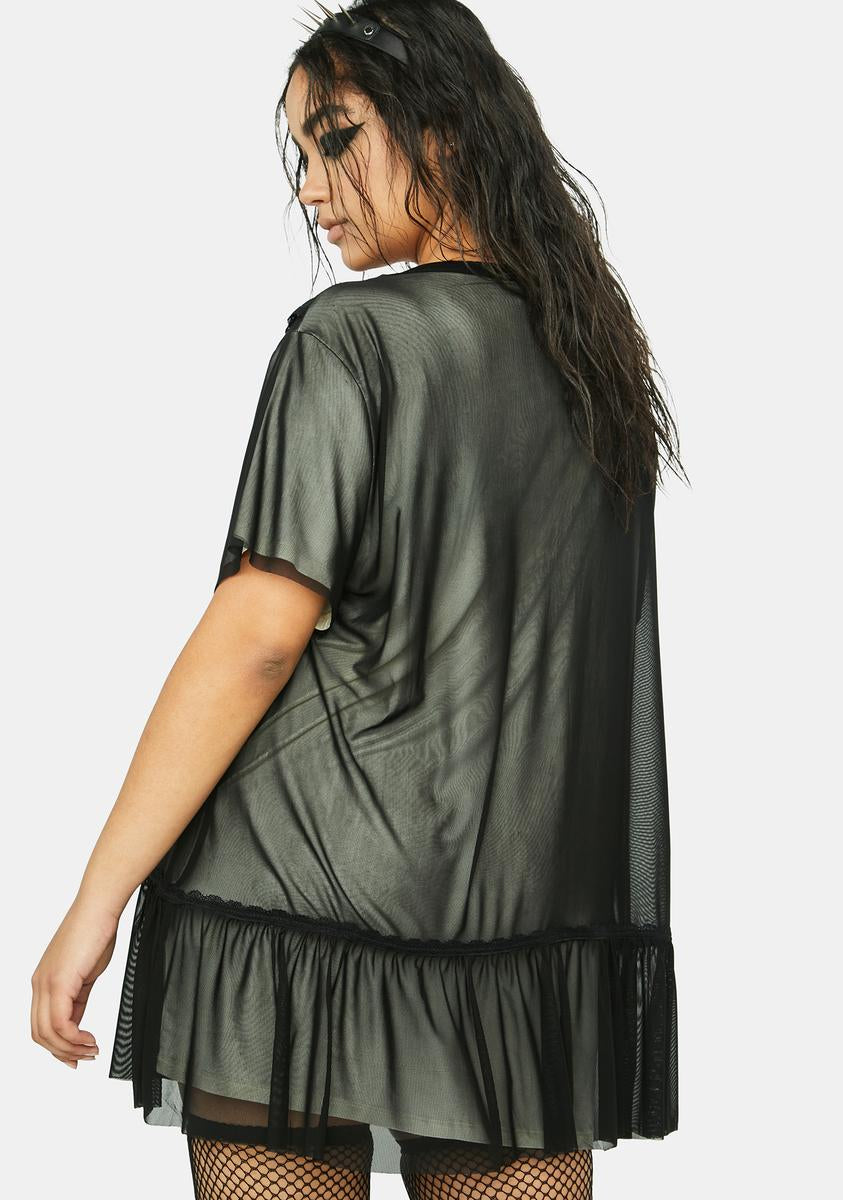 mesh overlay t shirt dress Plus Size Current Mood Mesh Overlay Skull Graphic T-Shirt Dress