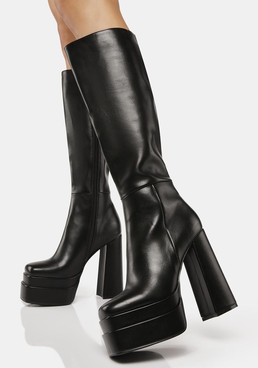 AZALEA WANG Vegan Leather Knee-High Platform Boots - Black – Dolls Kill