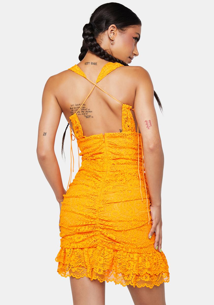 For & Lemons Ruffle Ruched Mini Dress - Orange – Dolls Kill