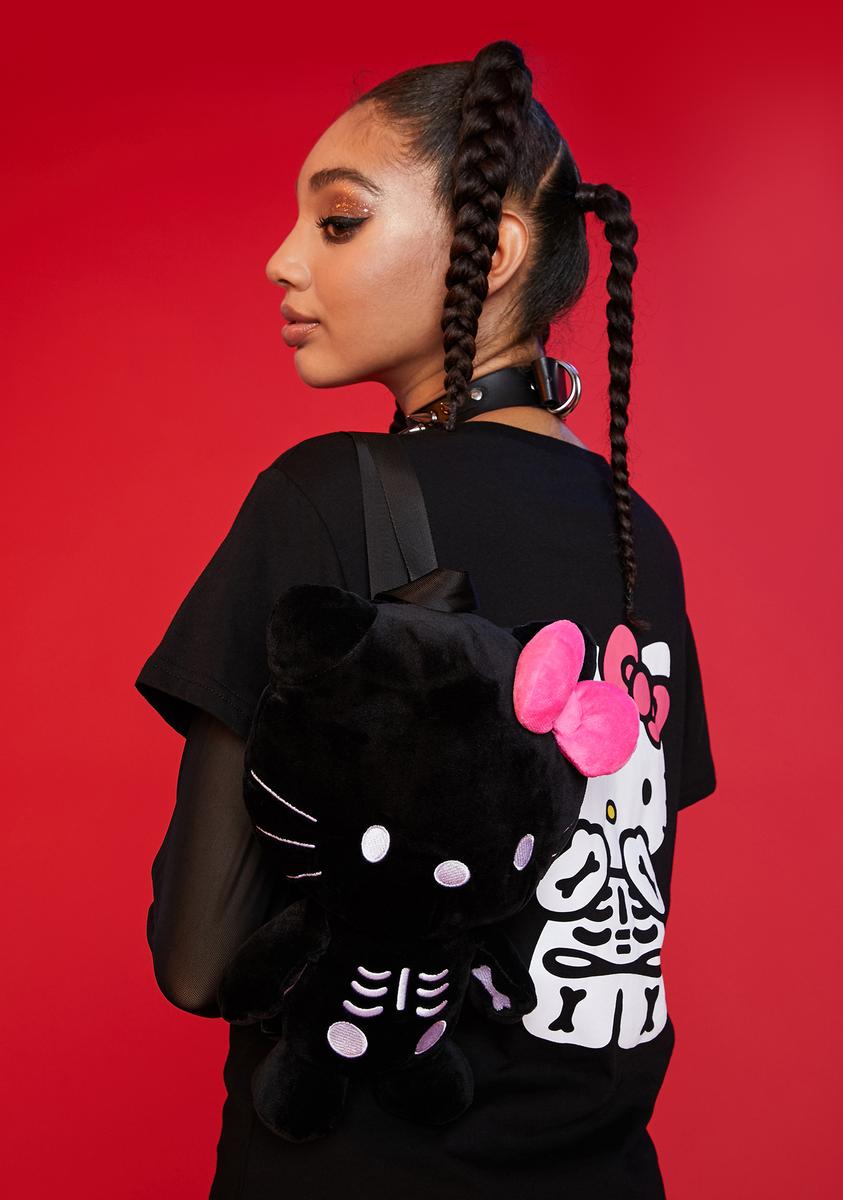Dolls Kill Hello Kitty Skeleton Plush Backpack - Black Dolls Kill Hello Kitty Skeleton Plush Backpack - Black