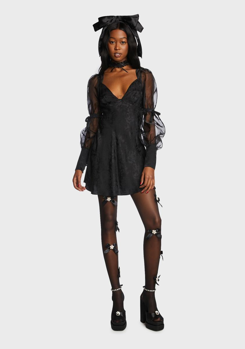 For Love & Lemons Satin Jacquard Organza Puff Sleeve Mini Dress