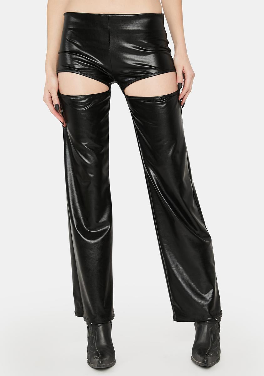 Black High Waist Cut Out Leather Trousers  The Couture Club
