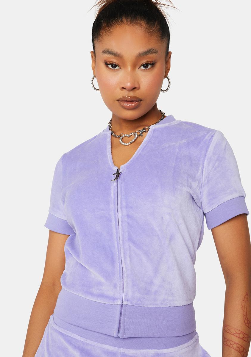 Juicy Couture Short Sleeve Big Bling Velour Jacket - Freesia