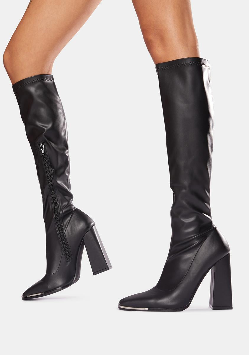 Public Desire Knee High Heeled Boots - Black – Dolls Kill