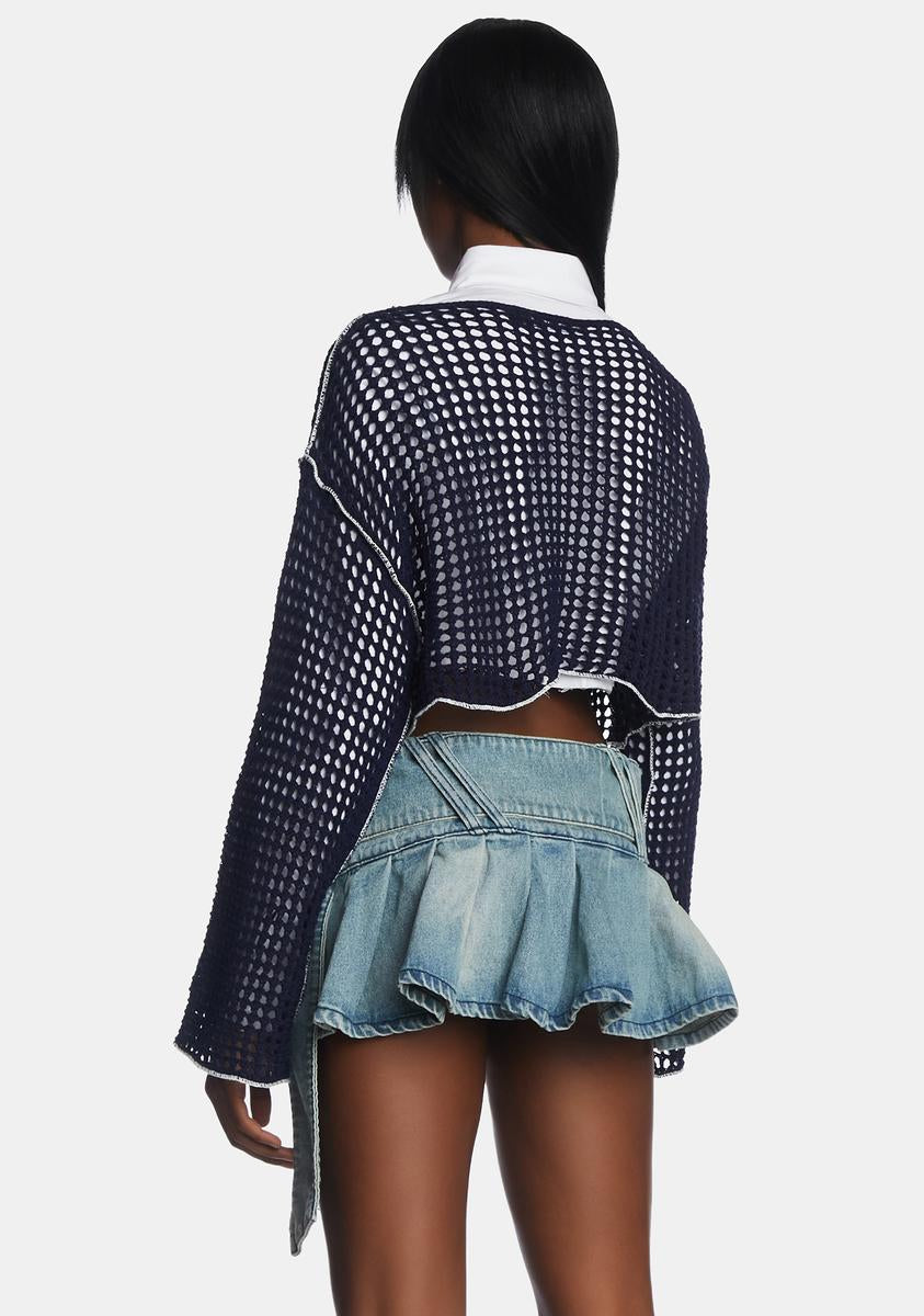 Jaded London 78 Varsity Knit Crop Sweater BlueNN Dolls Kill