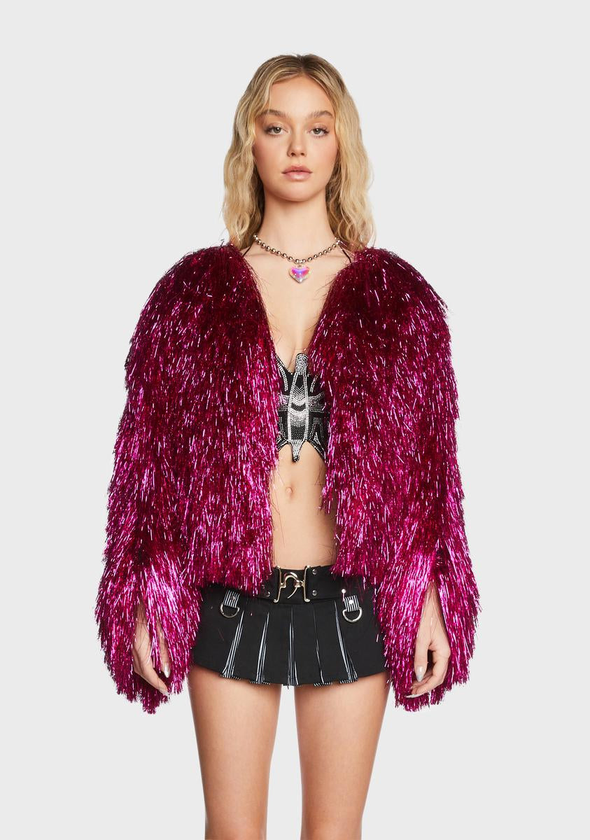 Fancy Pink Tinsel Fringe Jacket AZALEA WANG,New Products : American Fashion Style Bags On Sale Fancy Pink Tinsel Fringe Jacket AZALEA WANG,New Products : American Fashion Style Bags On Sale
