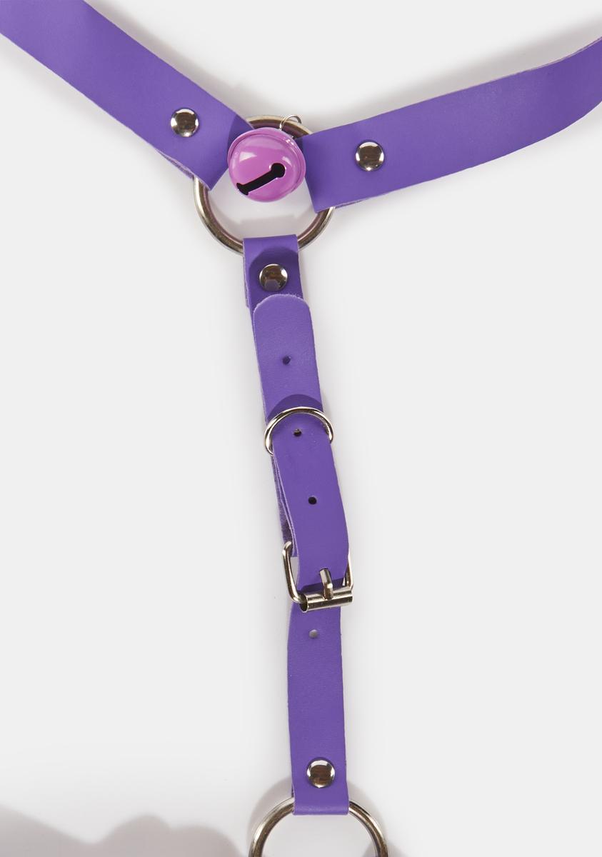 Dolls Kill Spiked Purple Harness Belt Size M NWT Vegan Leather Strappy Star Studded Rose Leg Harness - Purple  main image 3