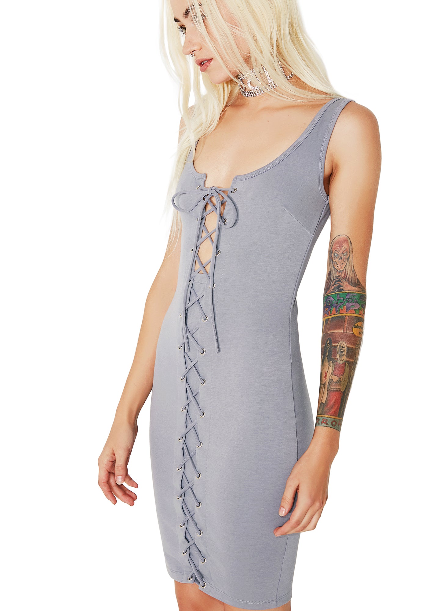 Gray Lace-Up Bodycon Dress – Dolls Kill