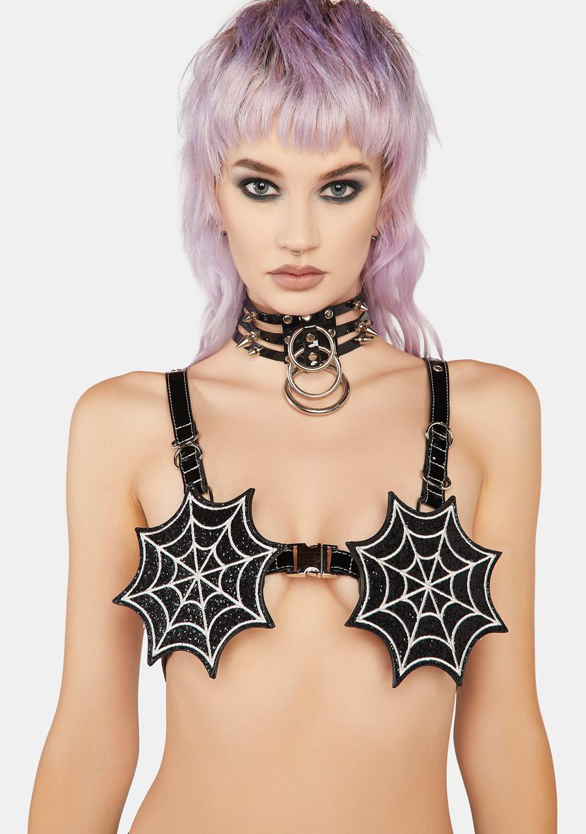 Trickz N Treatz Glitter Spider Web Storage Harness Top - Black – Dolls Kill