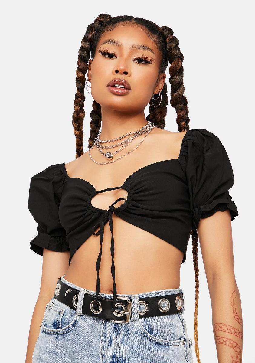 Night Seventh Heaven Keyhole Tie Crop Top,New Products : American Fashion Style Bags On Sale