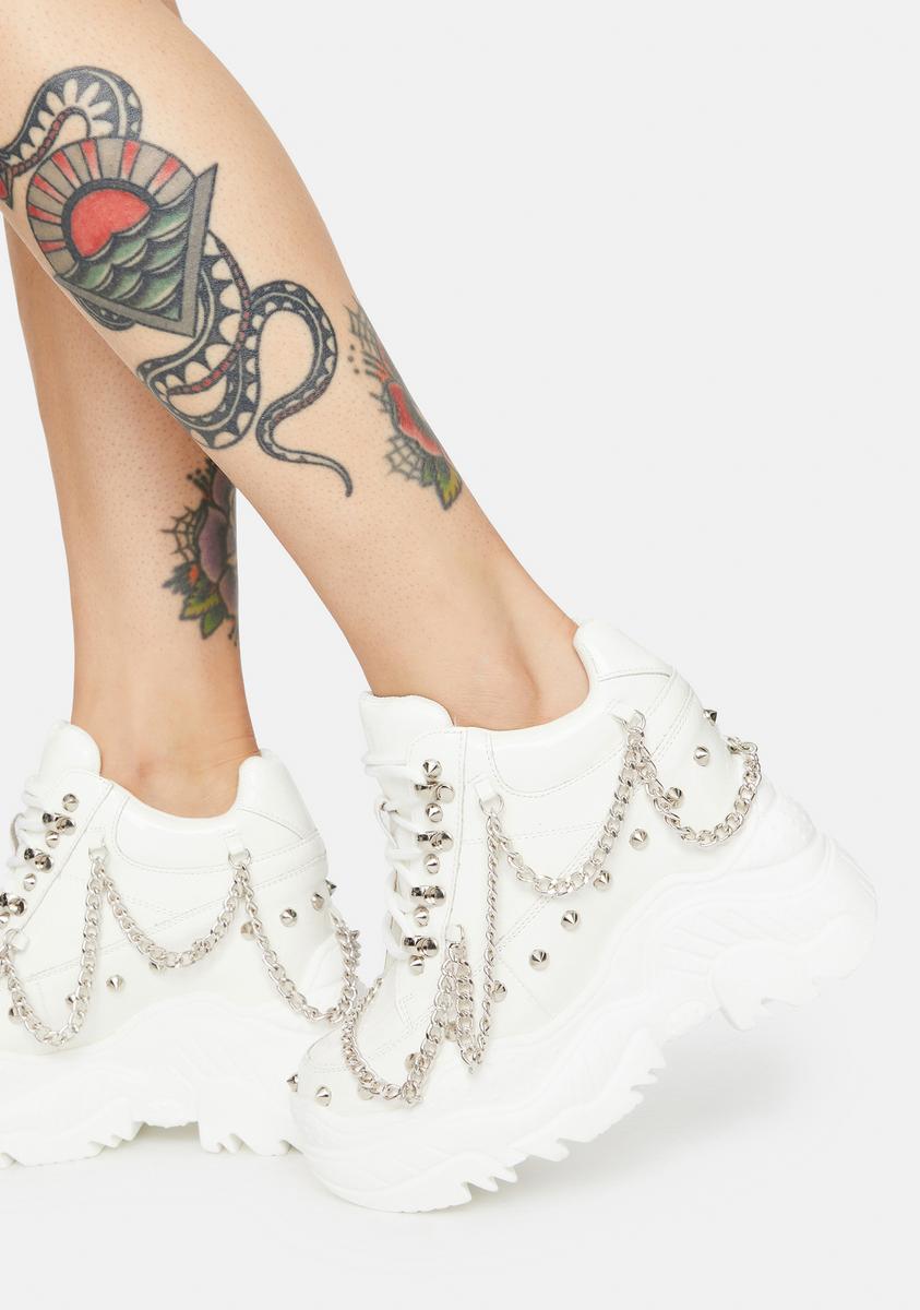 Chain Studded Patent Chunky Platform Sneakers - White