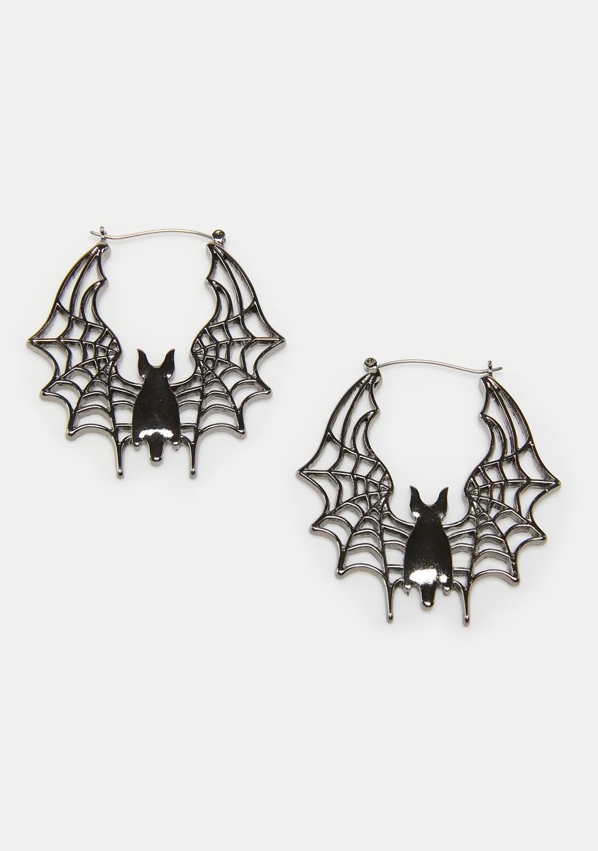 Bat Wing Hoop Earrings - Silver – Dolls Kill