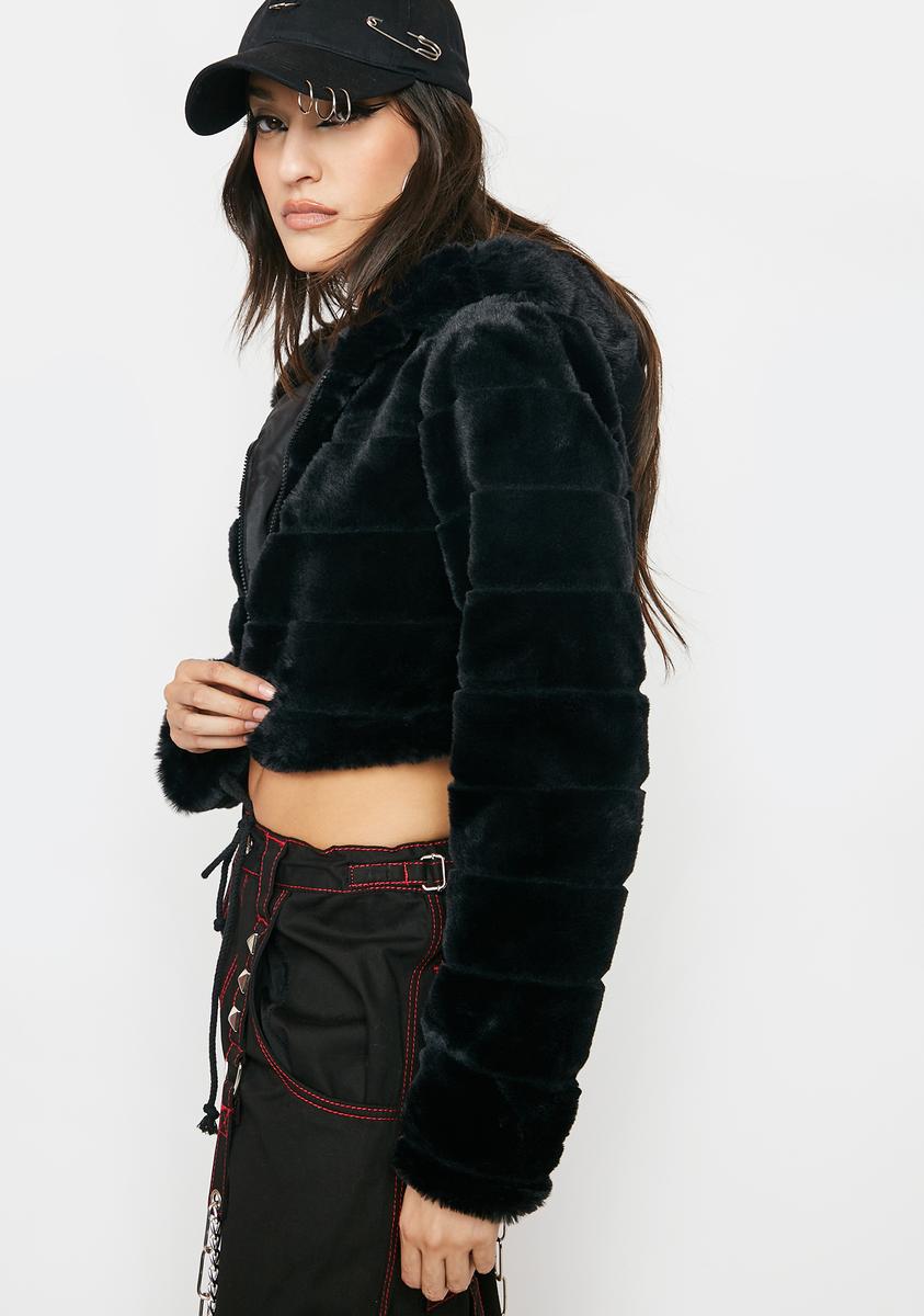 Faux Fur Cropped Hoodie - Black – Dolls Kill