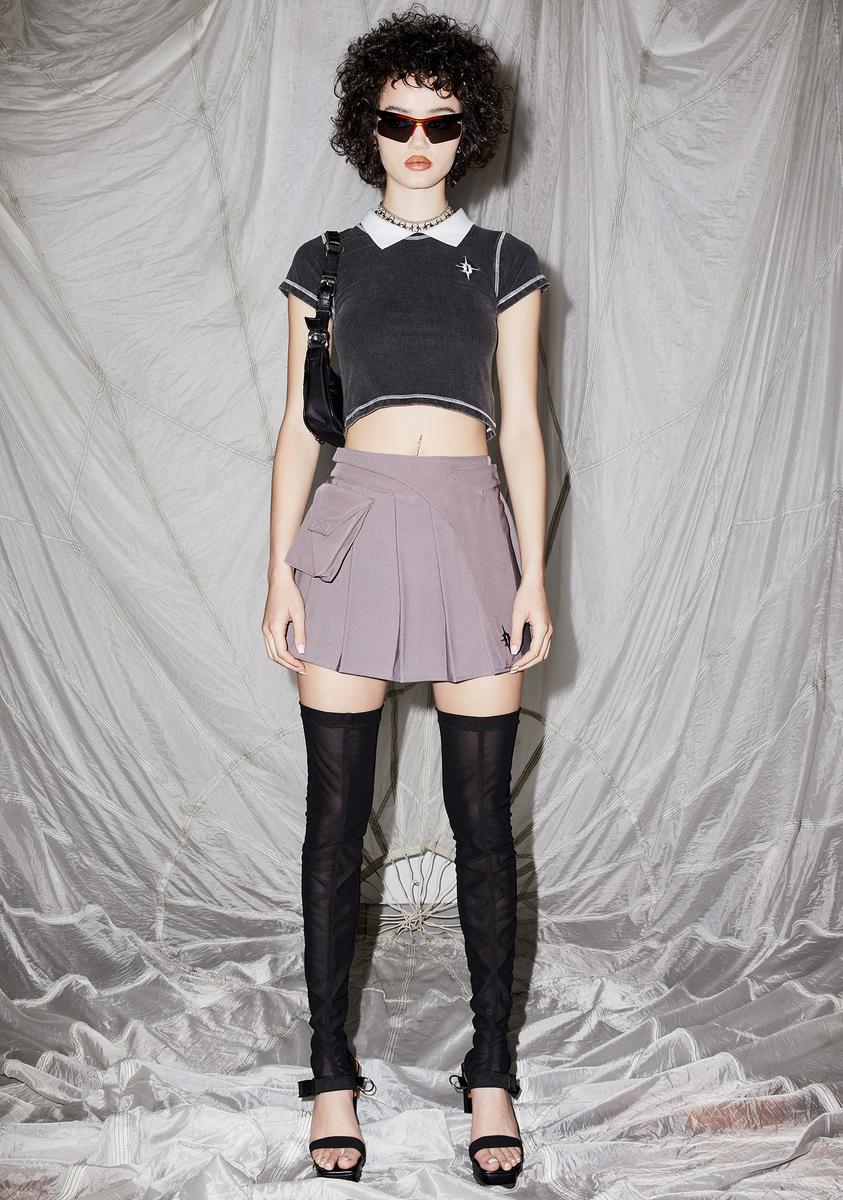 hyein seo pleated skirt with garter belt Dark Grey Pleated Skirt w/ Garter Belt – 017 Shop main image 1