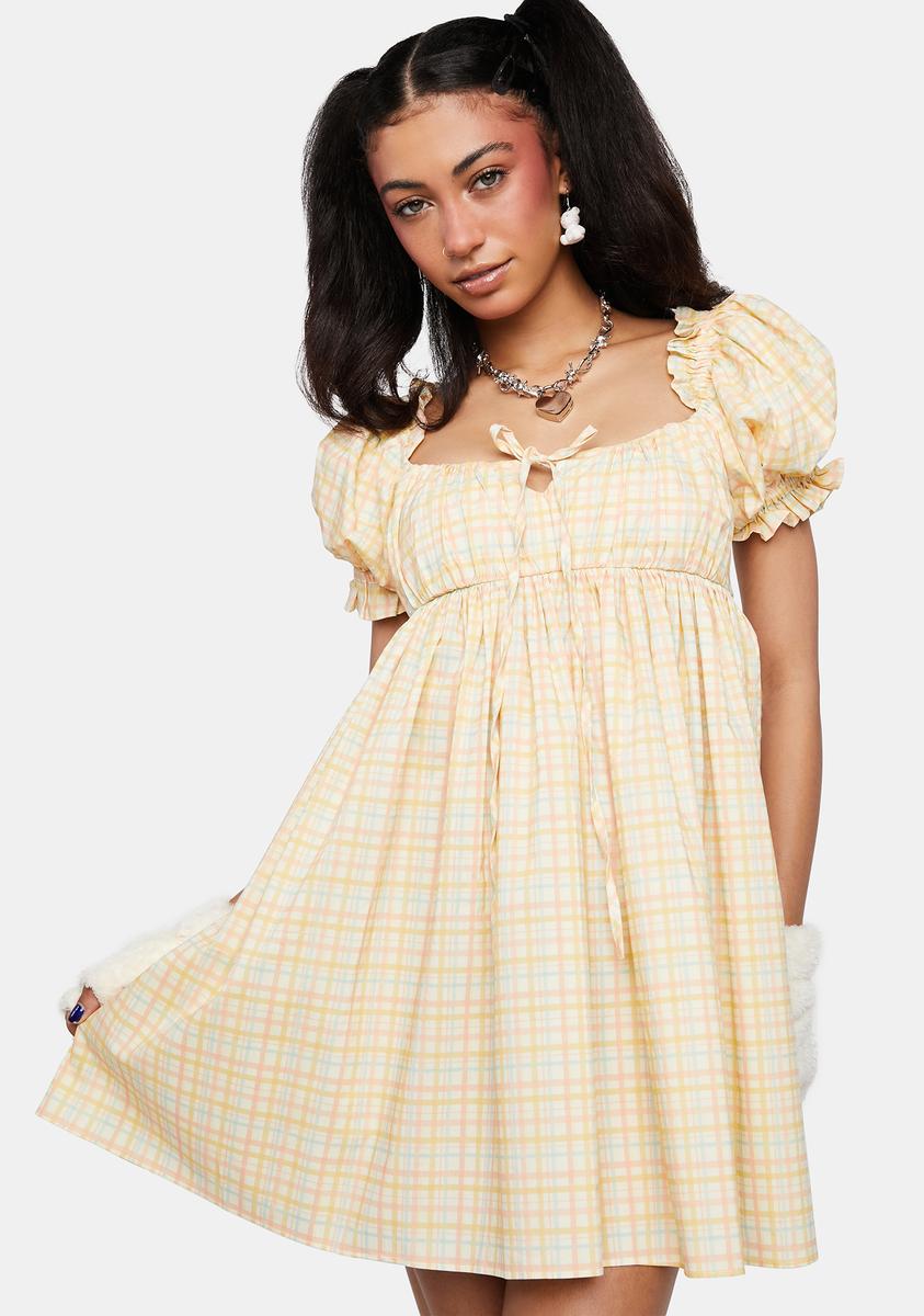 Serpenti Plaid Puffy Sleeve Mini Sun Dress - Multi – Dolls Kill
