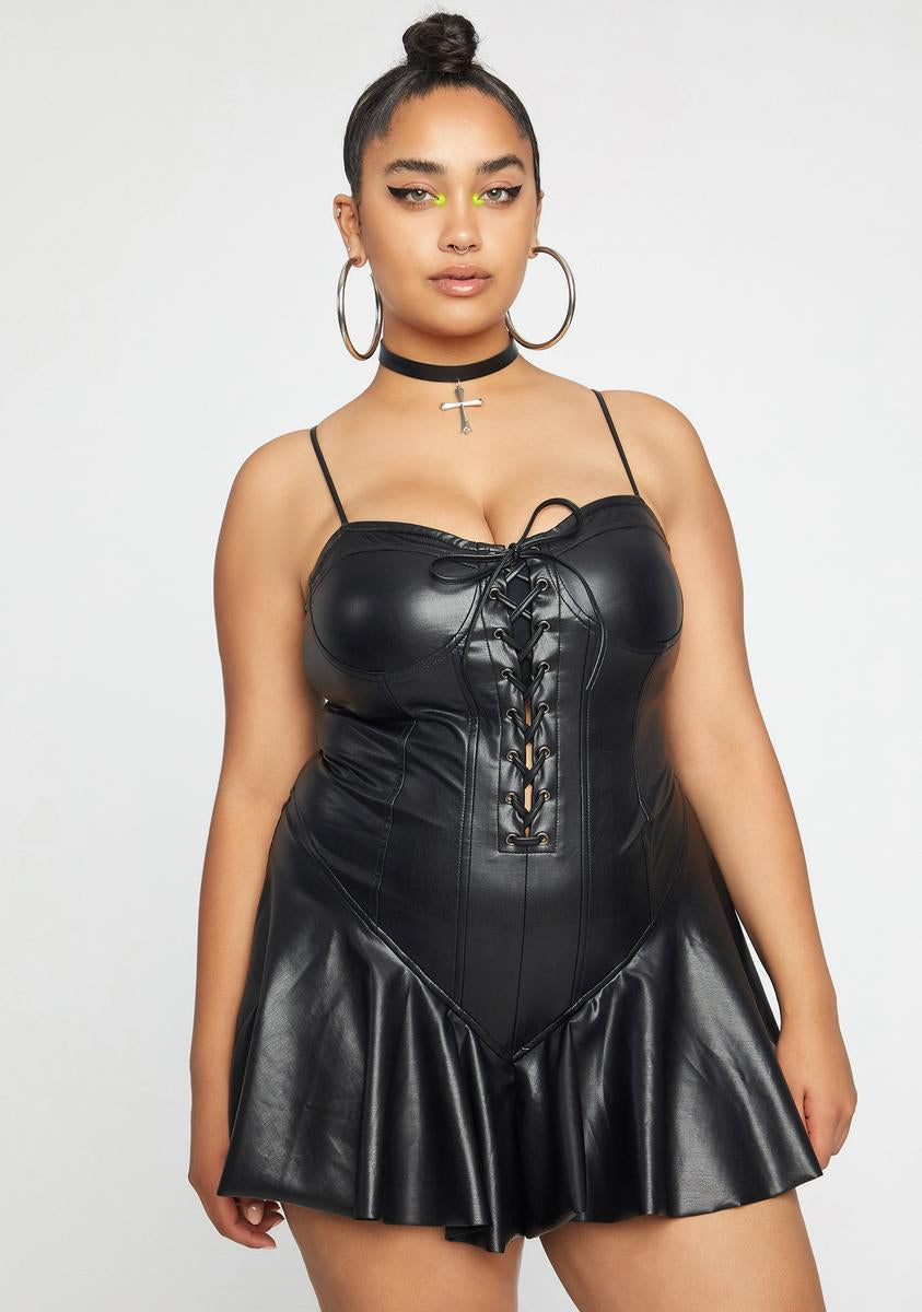 Plus Size Lace Up PU Corset Mini Dress