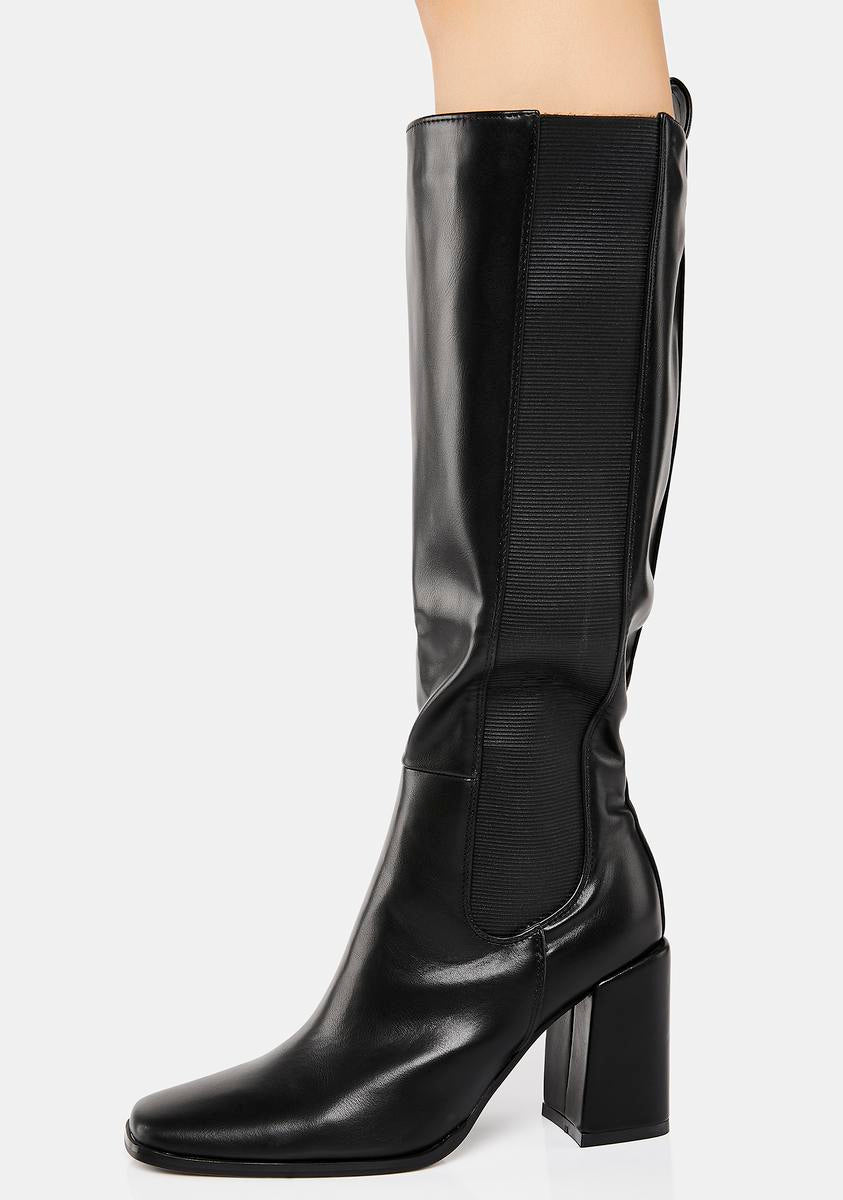 melrose ave women's vegan leather knee high block heel boots