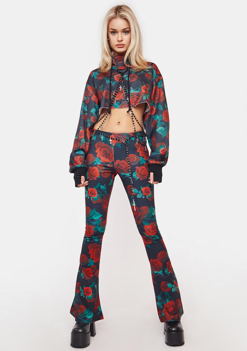 Current Mood Rose Floral Rosary Chain Crop Hoodie – Dolls Kill