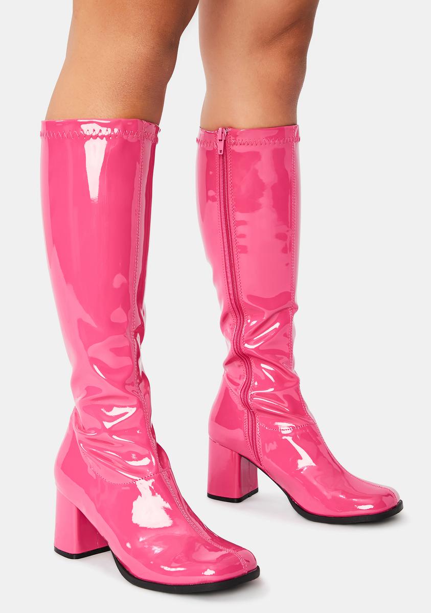 Gogo 300 Patent Block Heel Knee High Boots - Pink – Dolls Kill