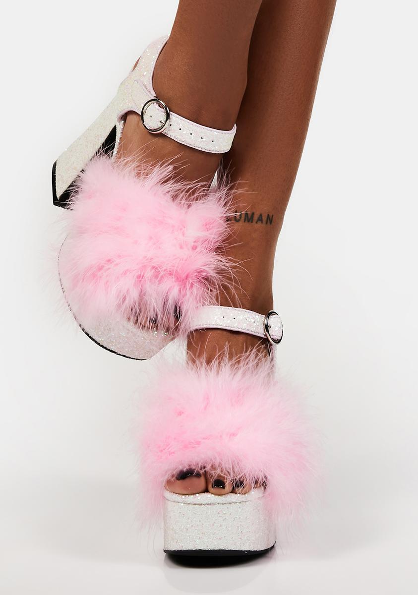 Sugar Thrillz Pink Marabou Fluff High Heel Platforms – Dolls