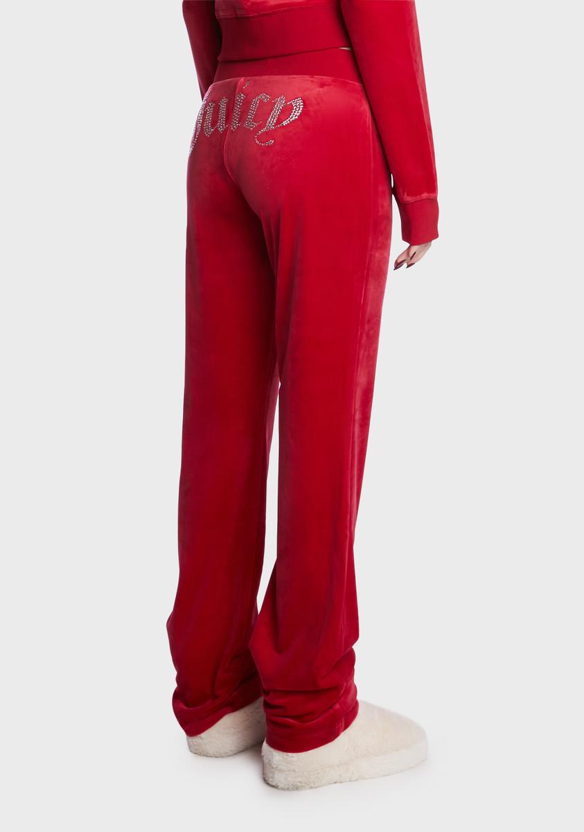 Juicy Couture Rhinestone Low Rise Track Pants - Red Velour – Dolls Kill