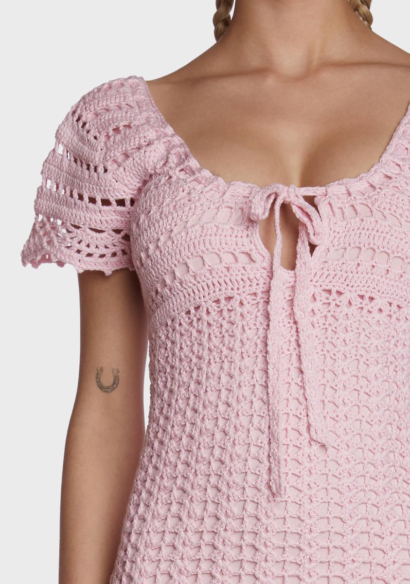 dELiA*s by Dolls Kill Crochet Mini Dress - Light Pink dELiA*s by Dolls Kill Crochet Mini Dress - Light Pink