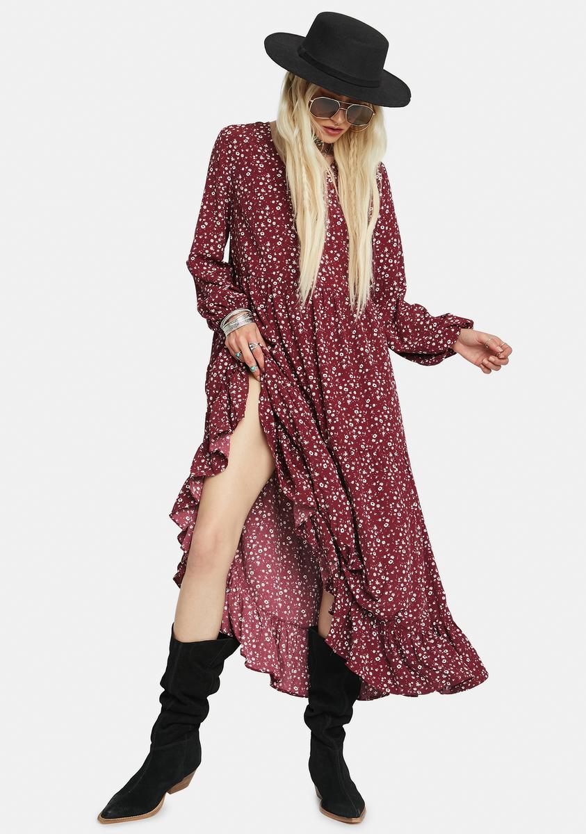 Glamorous Maroon Ditsy Floral Print Maxi Dress – Dolls Kill