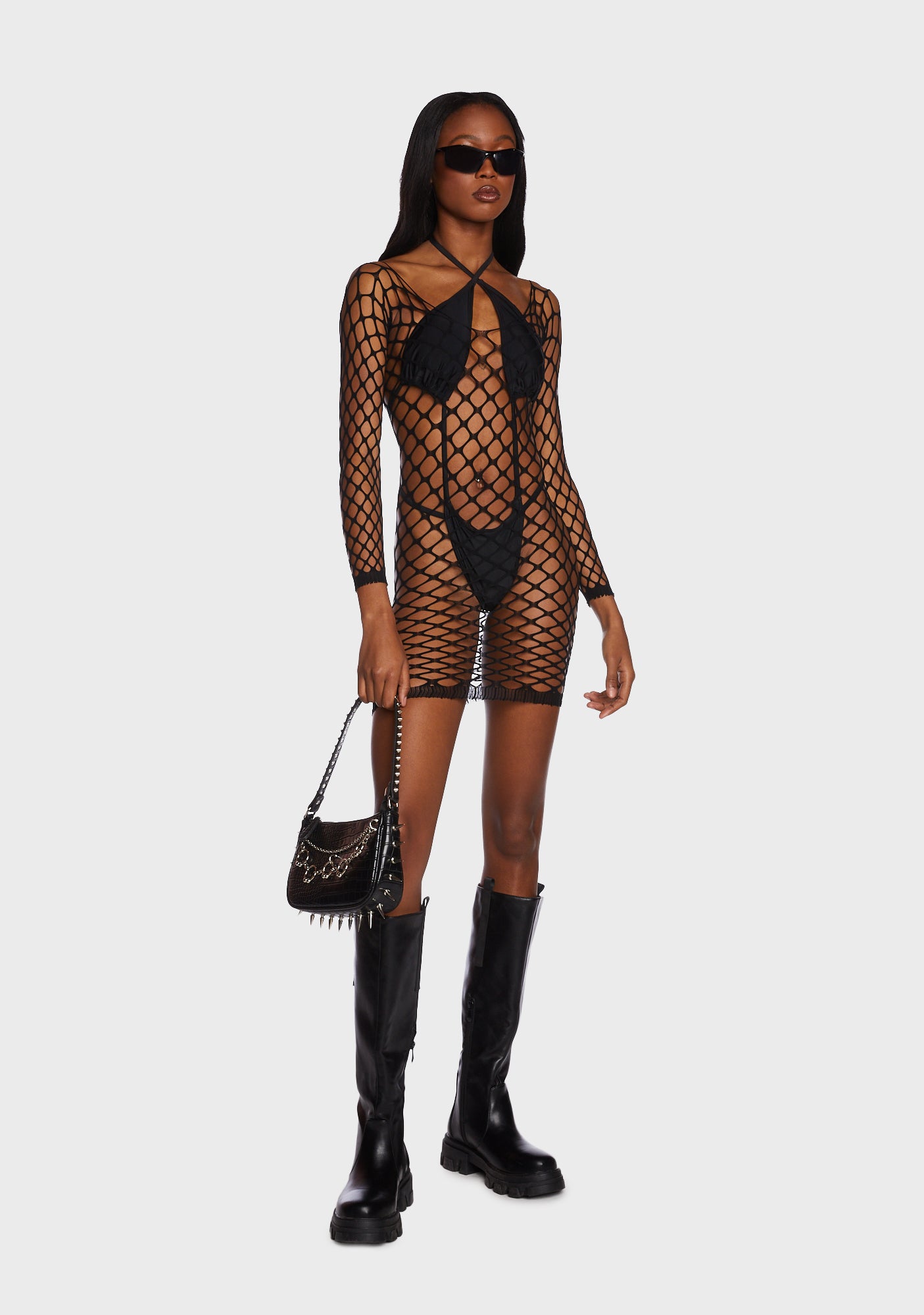 Sheer Fishnet Cover Up Mini Dress Black – Dolls Kill