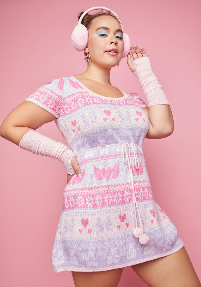 plus size pink sweater dress Plus Size Sugar Thrillz Fairisle Sweater Mini Dress