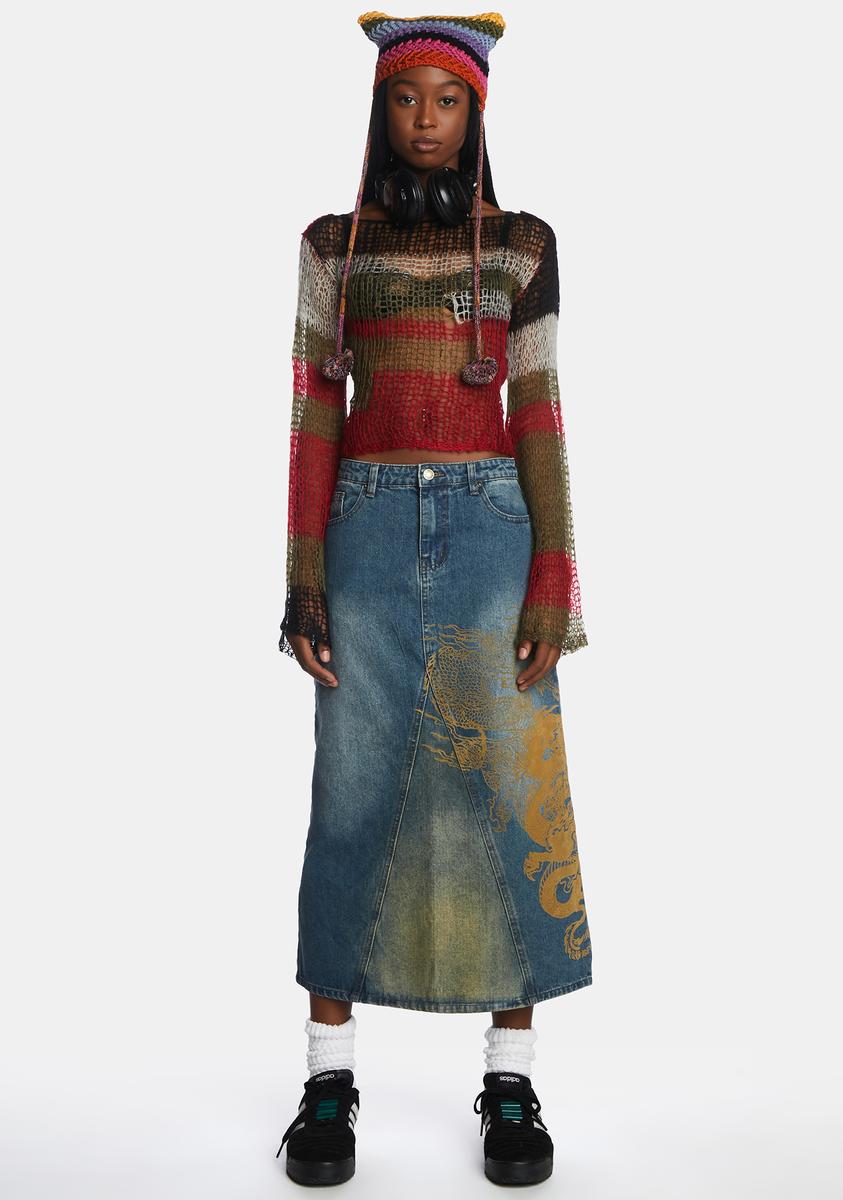 Jaded London Backless Striped Open Knit Sweater Multi Dolls Kill