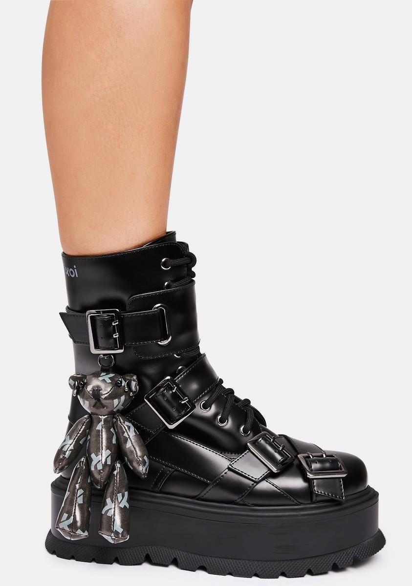 【DEINET】TEDDY BEAR BUCKLE BOOTS★韓国人気★ 追跡付 Koi Footwear The Final Offer Teddy Bear Boots – Dolls Kill