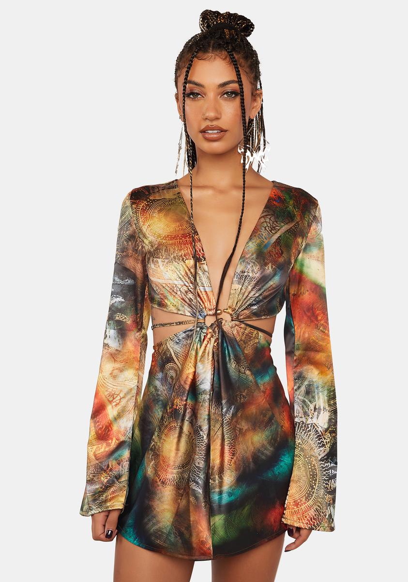 Jaded London Soleil Print Cutout Mini Dress - Multi – Dolls Kill