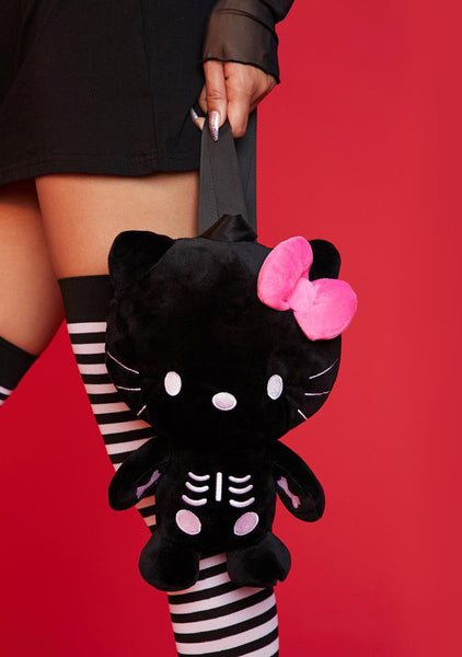 Dolls Kill Hello Kitty Skeleton Plush Backpack - Black