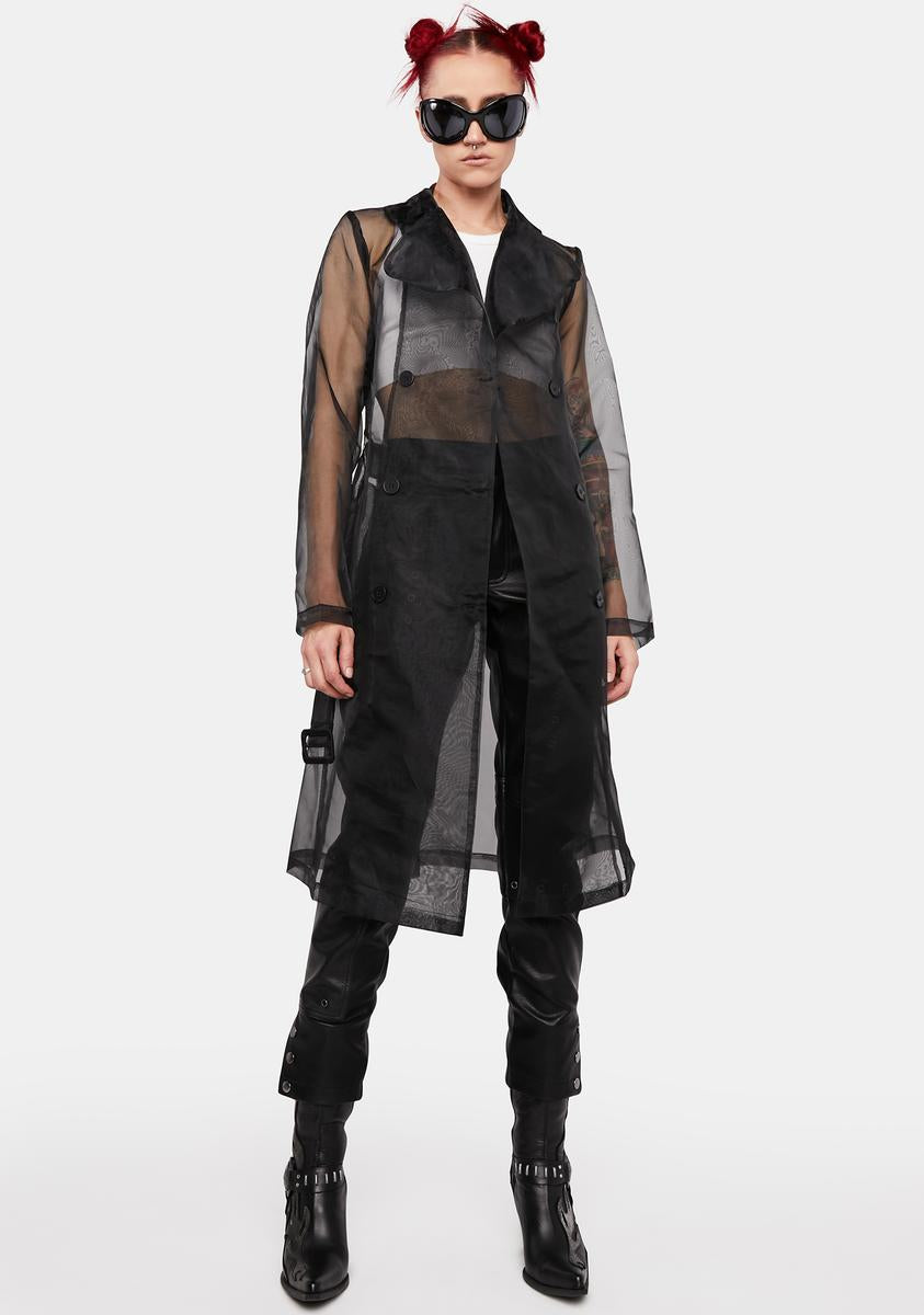 Midi Length Long Sleeve Button Closure Belted Sheer Trench Midi Length Long Sleeve Button Closure Belted Sheer Trench