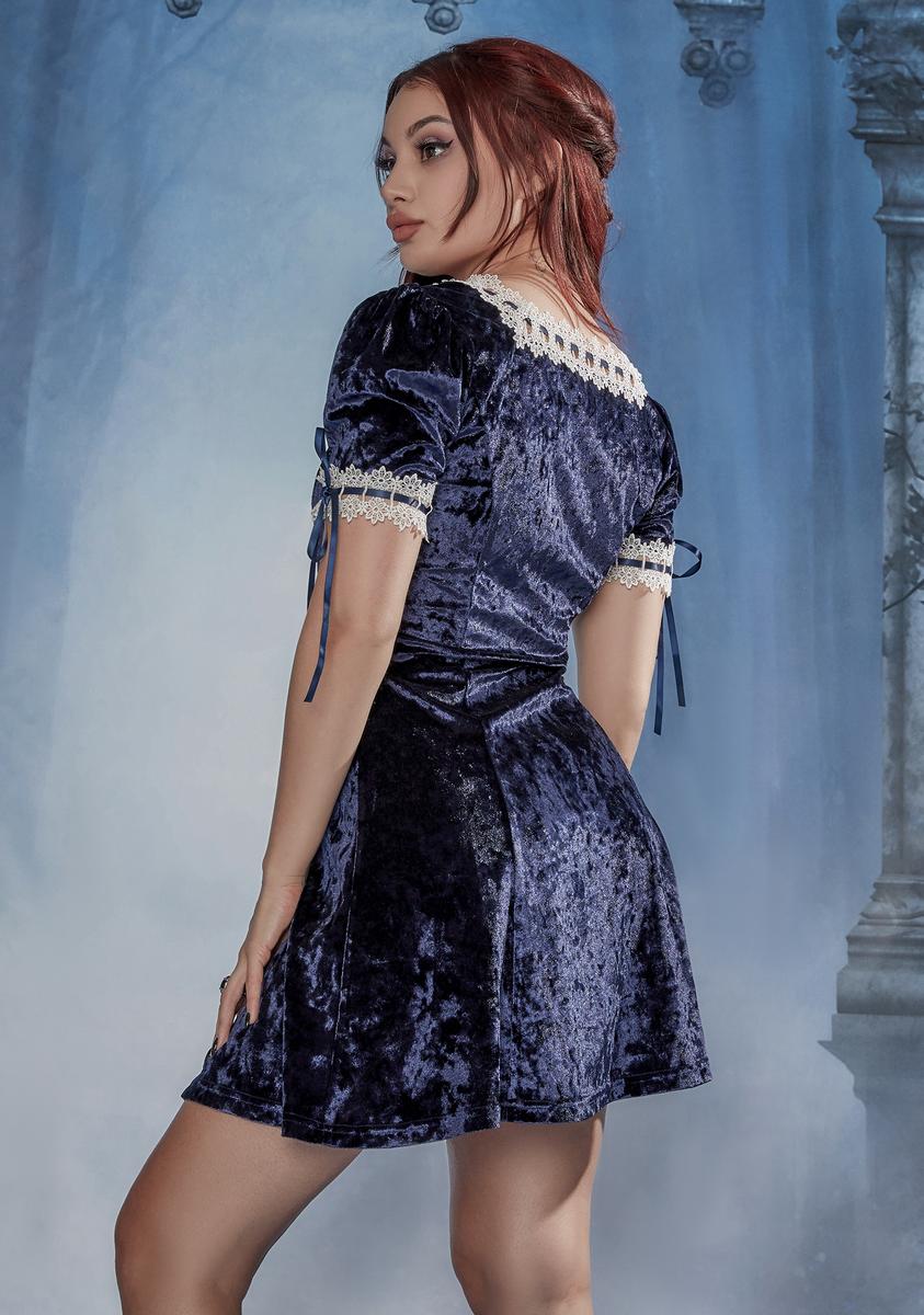 Widow Dark Fairy Crushed Velvet Lace Trim Mini Dress