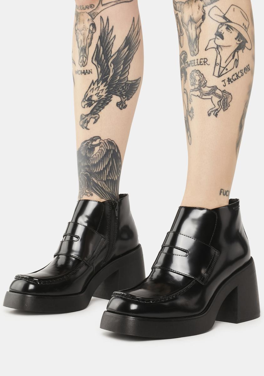 Skim Prime øjenbryn Vagabond Heeled Penny Loafer Boots - Black Leather – Dolls Kill