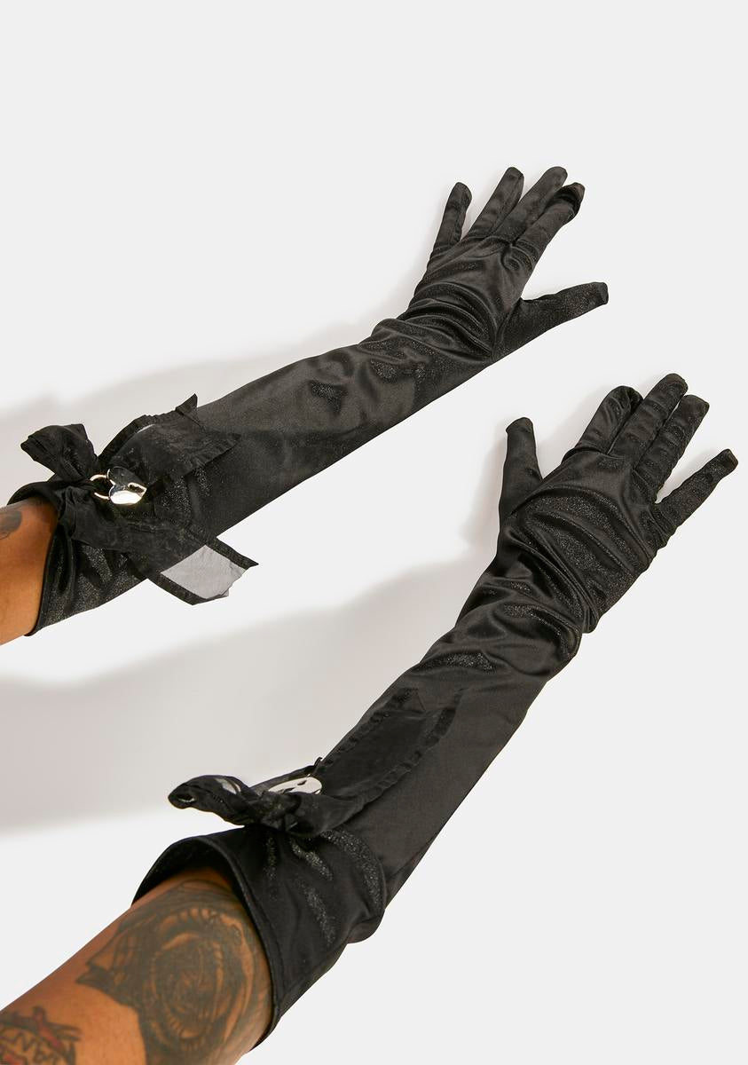 Satin Bow Trim Gloves