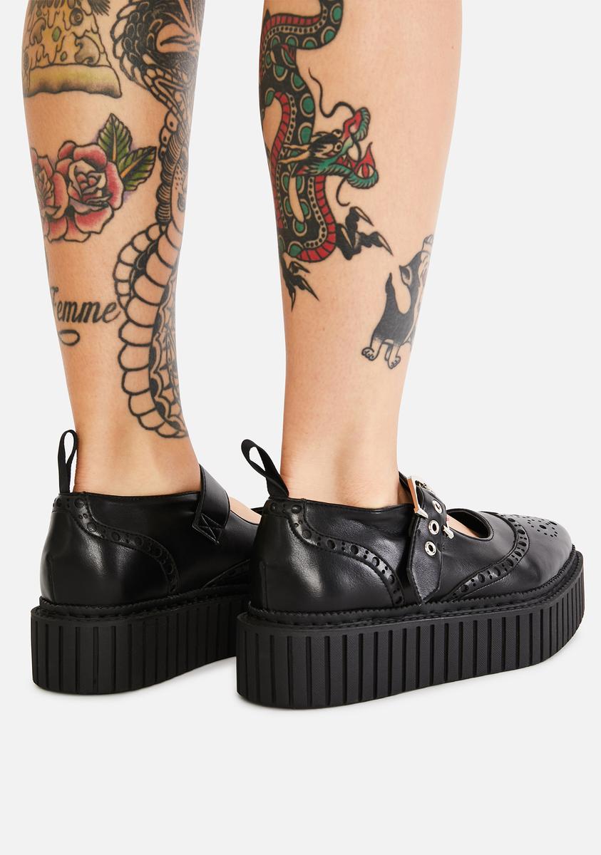 Lamoda Eyelet Pointed Toe Platform Mary Janes - Black – Dolls Kill