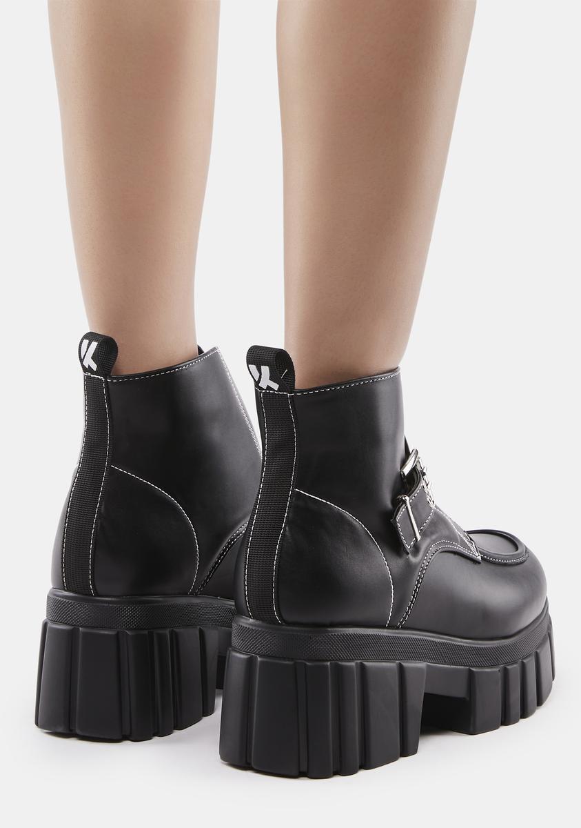 Koi Footwear Platform Buckle Ankle Boots - Black – Dolls Kill