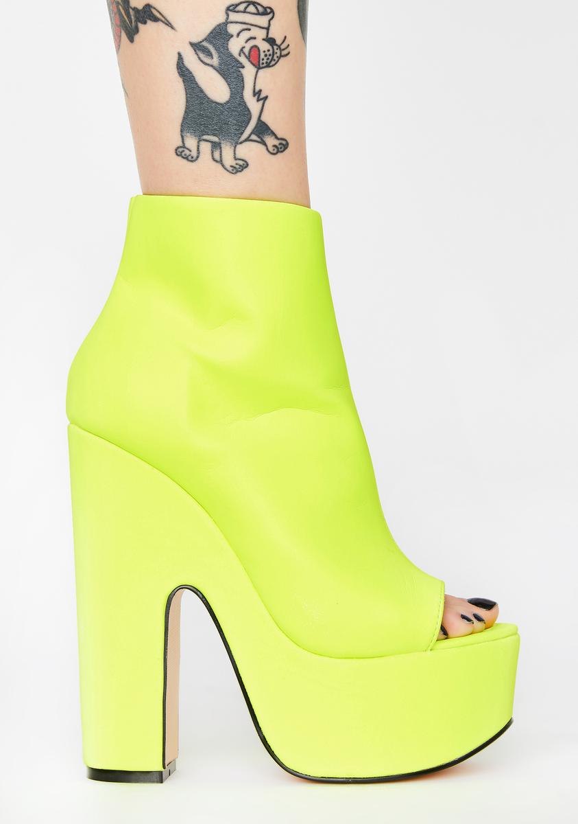 Yellow Neon Peep Toe Boots Neon Yellow Vegan Suede Ankle Mid Calf