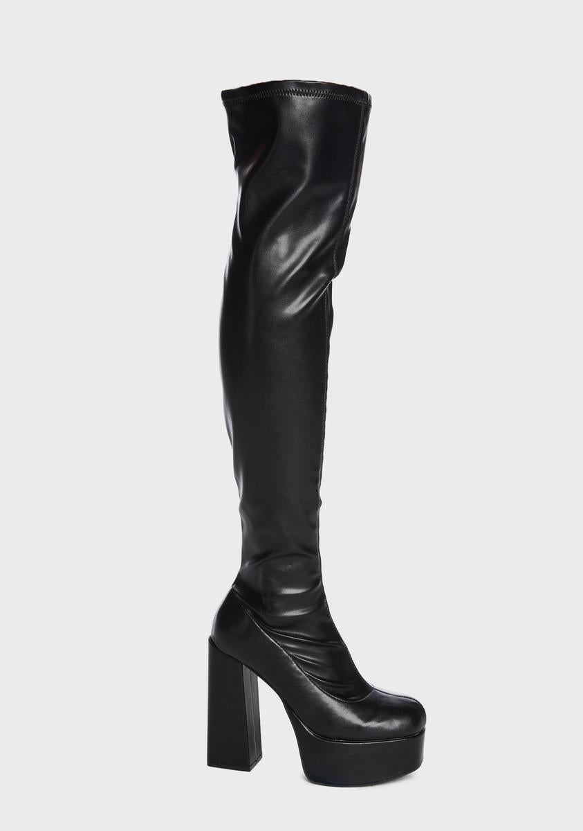 Vegan Leather Thigh High Zip Up Boots - Black – Dolls Kill