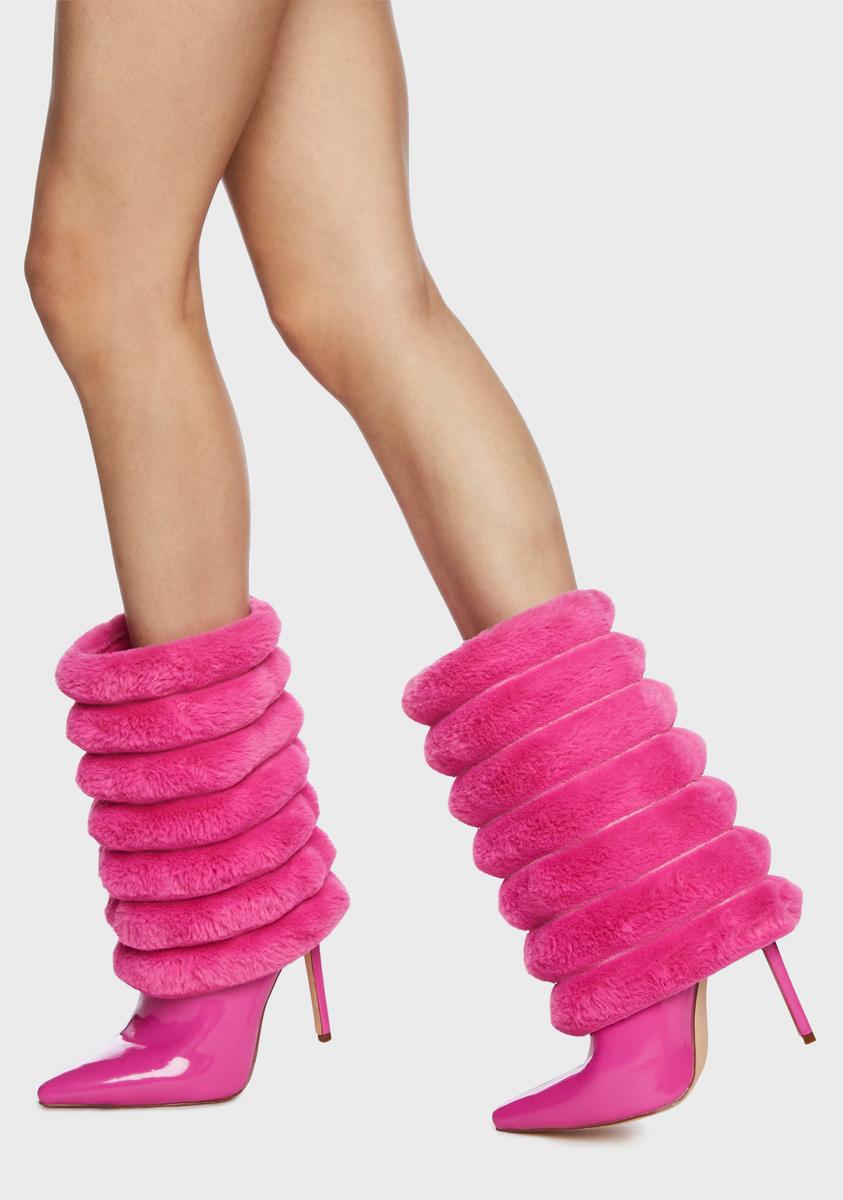 AZALEA WANG Faux Fur Patent Stiletto Boots - Pink – Dolls Kill
