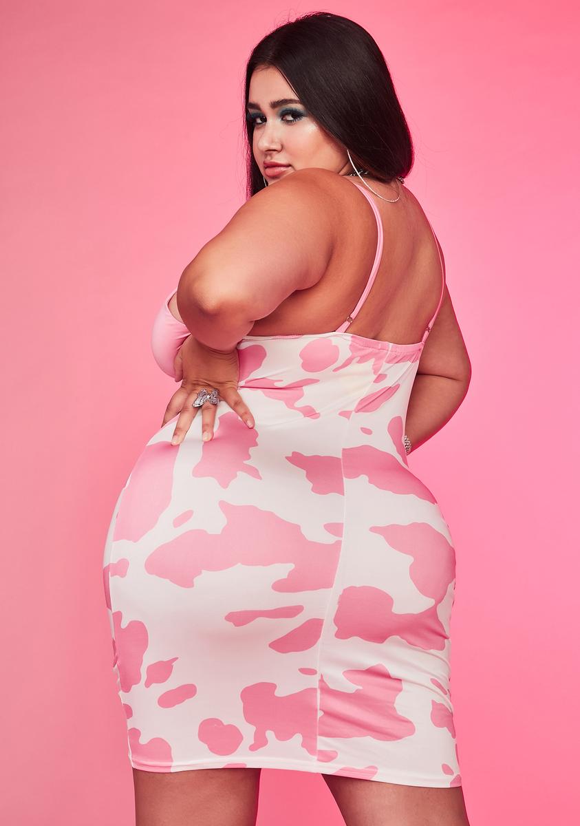 Plus Size Cow Print Bodycon Slip Dress