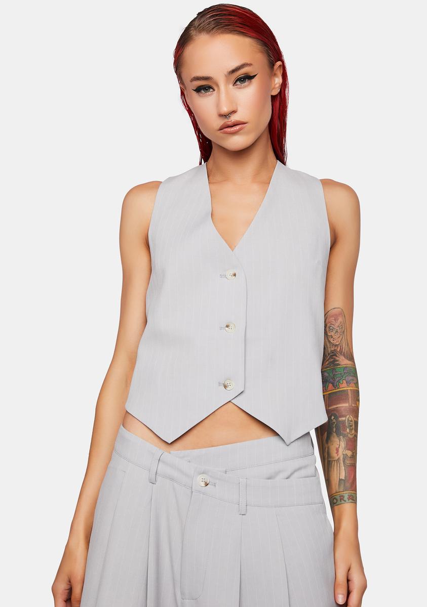 Grey Pinstripe Gisele Vest Lioness,Specials : American Fashion Style Bags On Sale