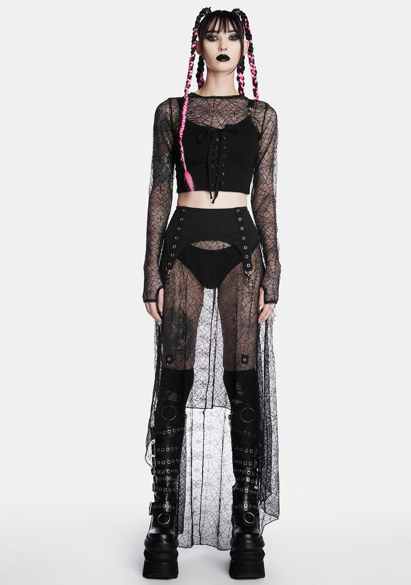 Widow Spider Web Lace Top And Solid Cami Tank Set - Black – Dolls Kill