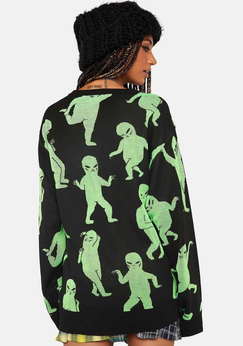 RIPNDIP Dancing Alien Graphic Kit Sweater - Black – Dolls Kill