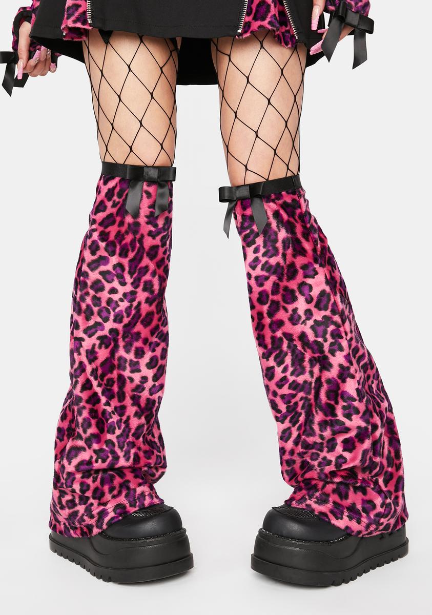 The Grave Girls Faux Fur Leopard Print Leg Warmers Pink Dolls Kill
