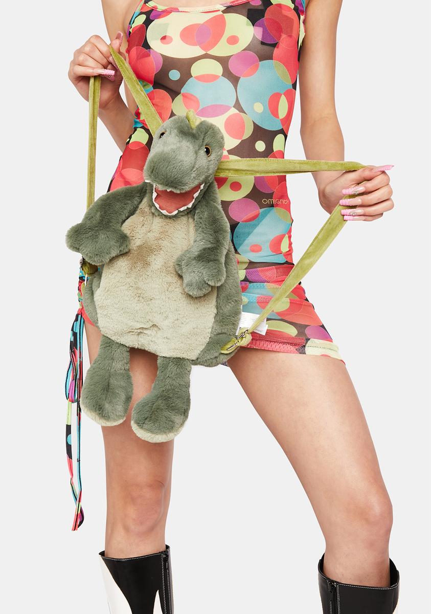 Dolls Kill Green Dinosaur Backpack with Colorful Spikes Mon Ami T-Rex Dinosaur Faux Fur Backpack - Green – Dolls Kill main image 4