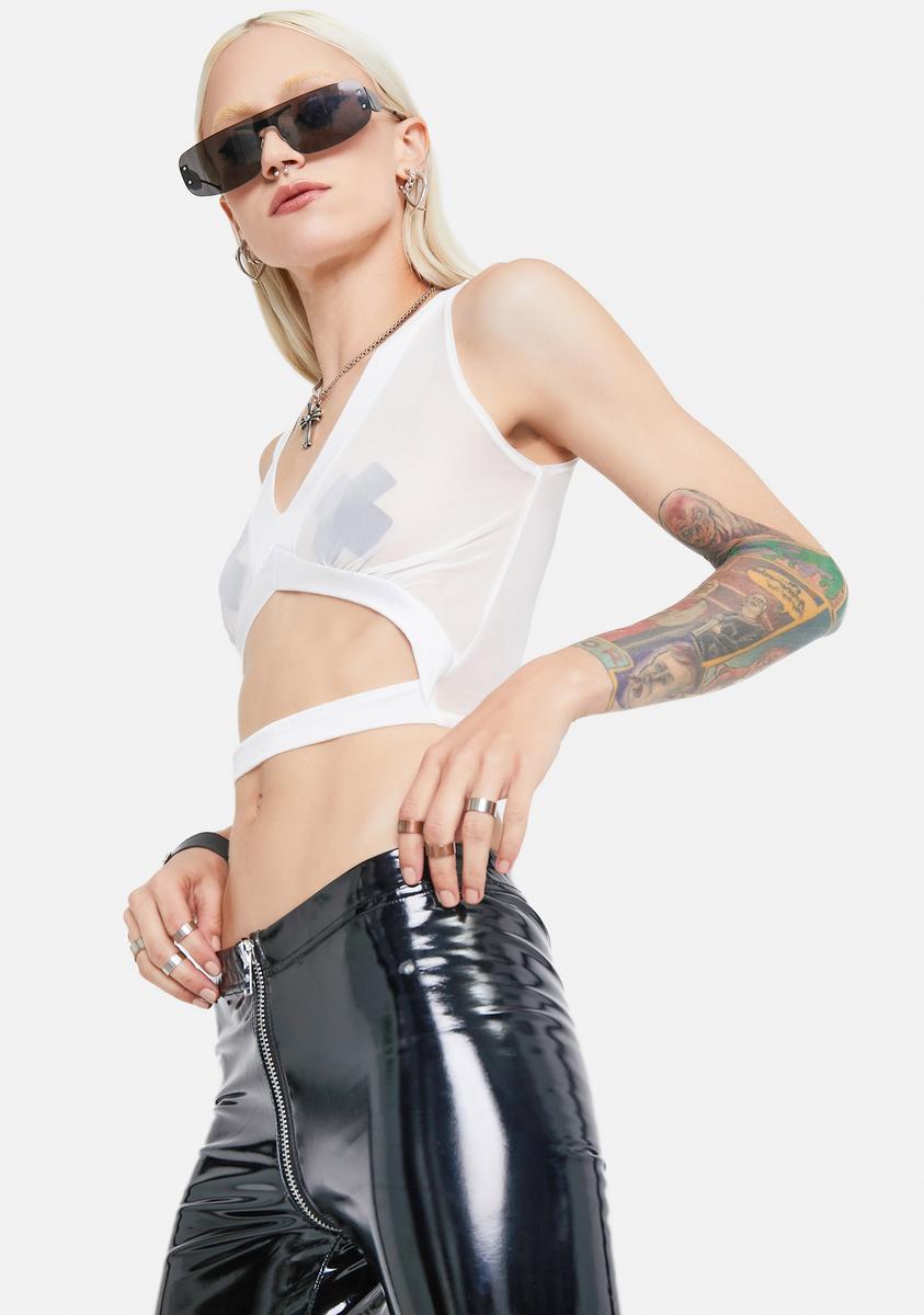Cut Out V Neck Mesh Tank White – Dolls Kill